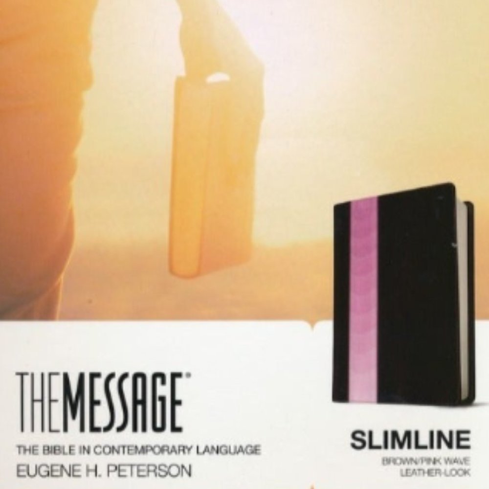 Message Slimline Bible--soft leather-look, brown/pink -NWT